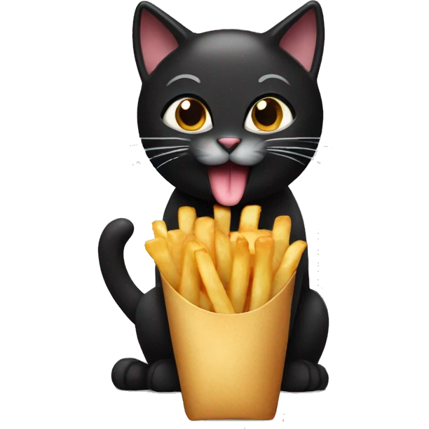 black cat eating a french frie emoji