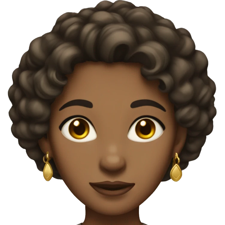 woman with short curly dark hair, skin tan, brown eyes, gold earings emoji