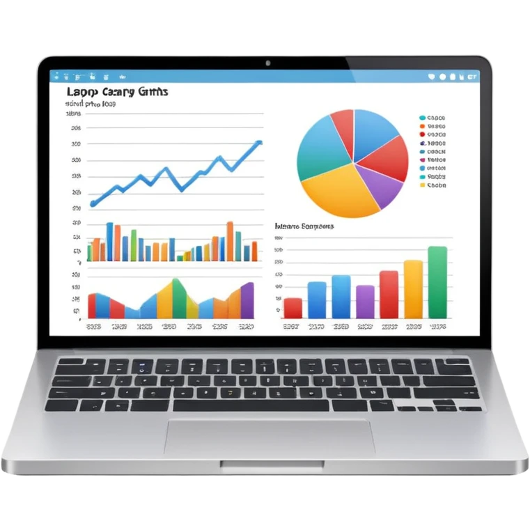laptop, screen displaying colorful charts and graphs emoji