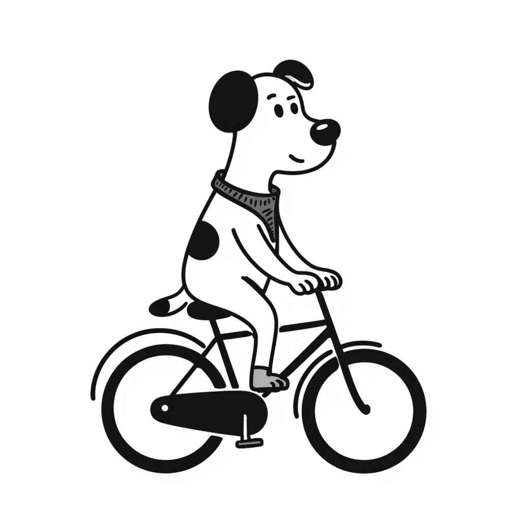 a dog riding a cycle, hand drawn doodle style emoji