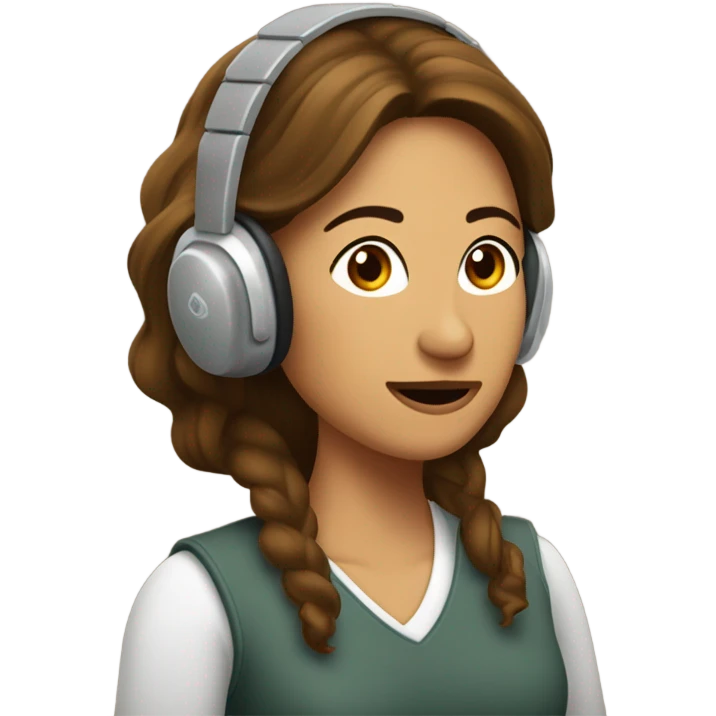 Mujer trigueña con cabello castaño y melena corriendo con auriculares  emoji
