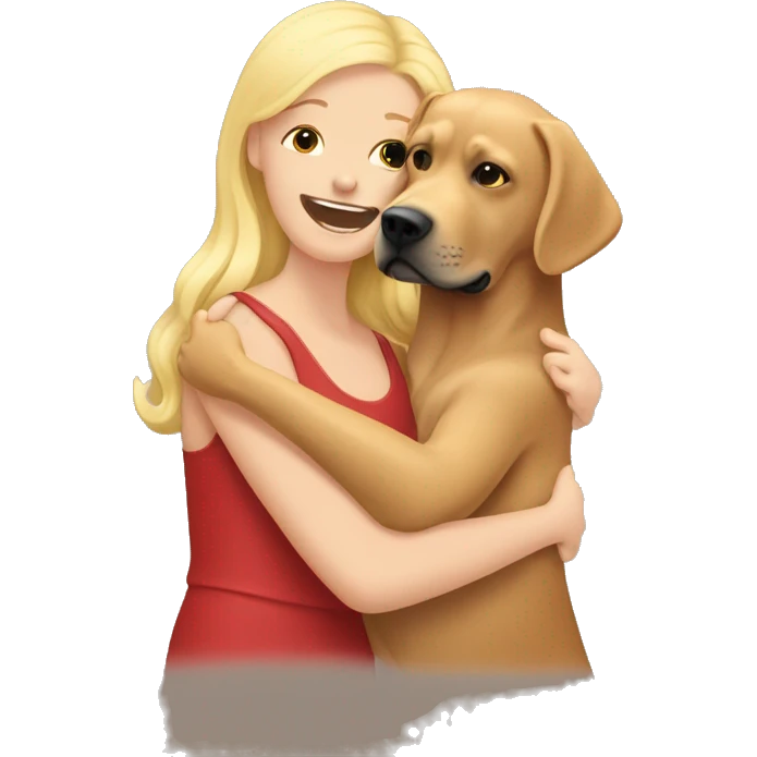 Red Labrador giving a blonde lady a hug  emoji