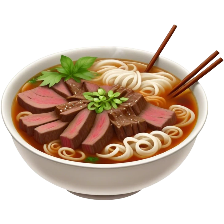 Cinematic Realistic Pho Dish Emoji, depicted as a steaming bowl of aromatic beef noodle soup with herbs rendered with lifelike textures and vibrant, warm lighting. emoji