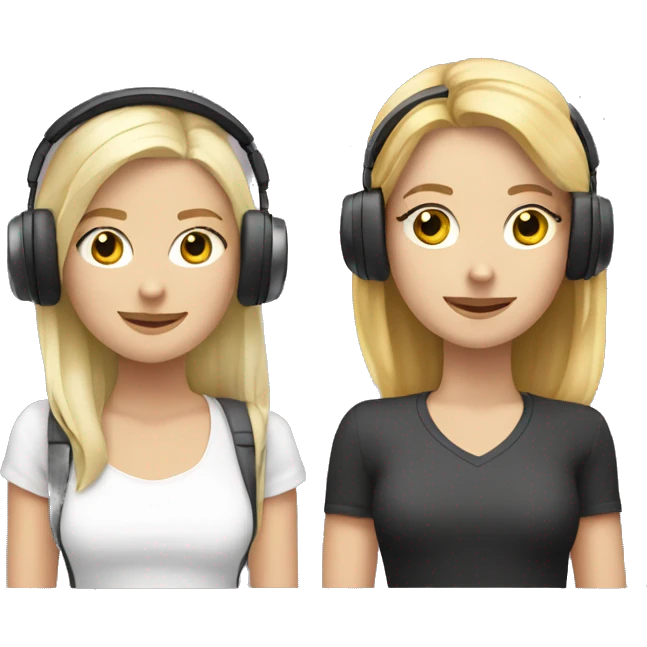 2 Caucasian friends with headphones blonde and brunette    emoji