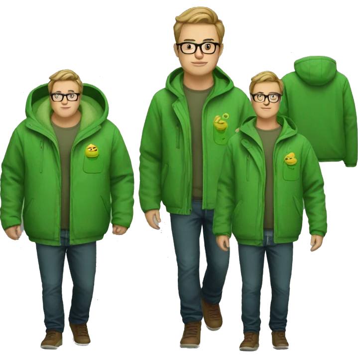 Fat man glasses green fleece jacket emoji