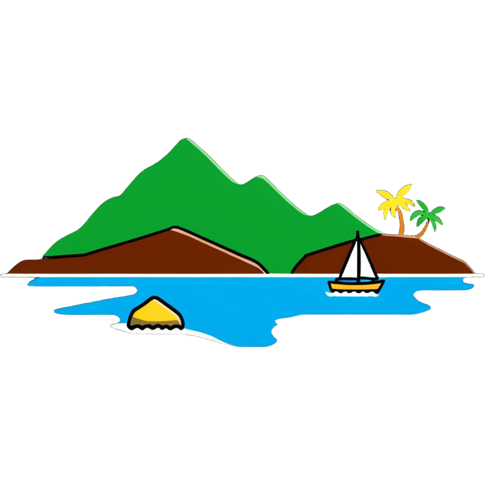 SimDay Bay near an island, cartoonish emoji