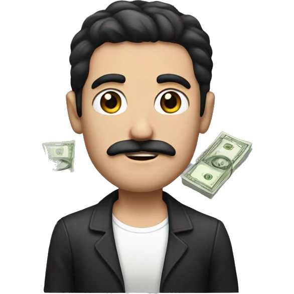dark hair dark eye man with short mustache holding money emoji