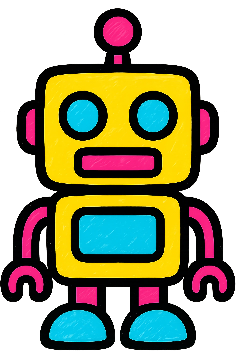 A robot icon with black outlines and filled with vibrant colors, giving it a playful and modern look. emoji