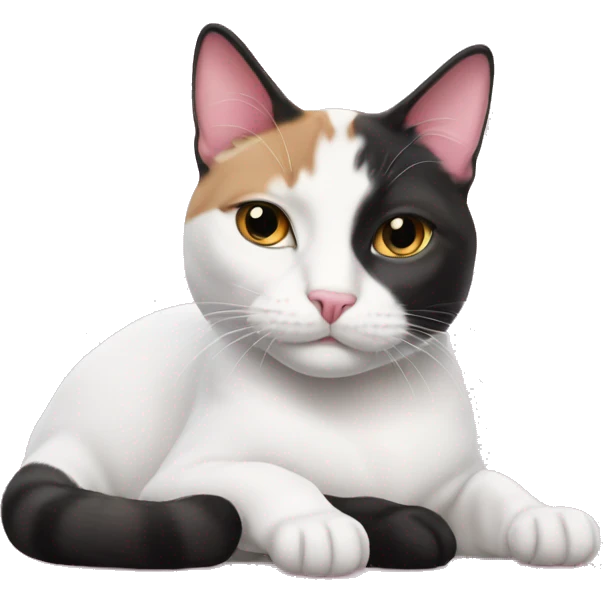 pink and white tuxedo cat laying down  emoji