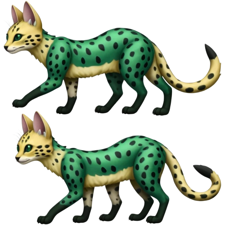 Epic complex detailed dark-deep-green, black, realistic Fakémon-Sprigatito-Floragato-Meowscarada-Trico-Sergal-Serval-Vernid-creature (full body) emoji