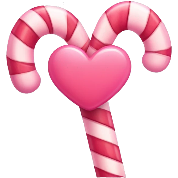 Smiling pink candy cane with a cute bow and tiny heart details emoji