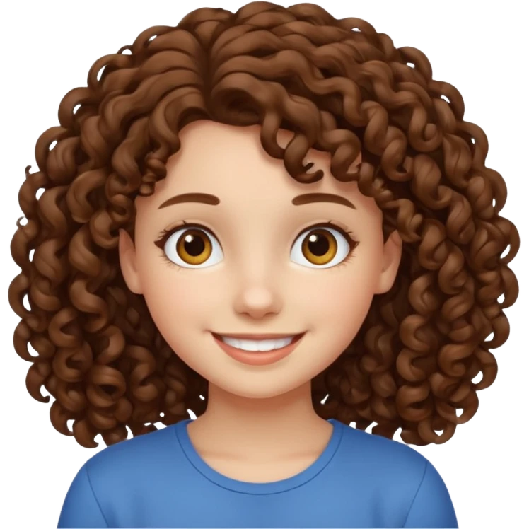 a teenage girl with curly brown hair withe a white skin emoji