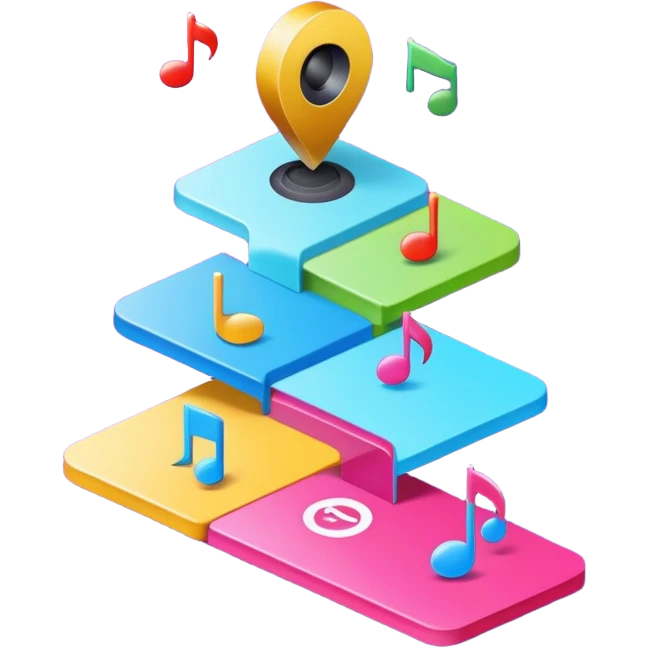 modern digital roadmap icon for independent musicians, clean colorful upward path with small icons representing audience, branding, content, playlists, superfans, campaigns, monetization, no text, no antique or parchment elements, fresh and digital style emoji