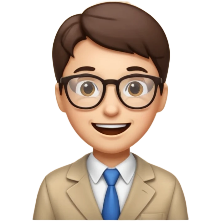 emoji-style face of a teacher character with glasses, professional yet friendly, cartoon-like style, excited emotion emoji