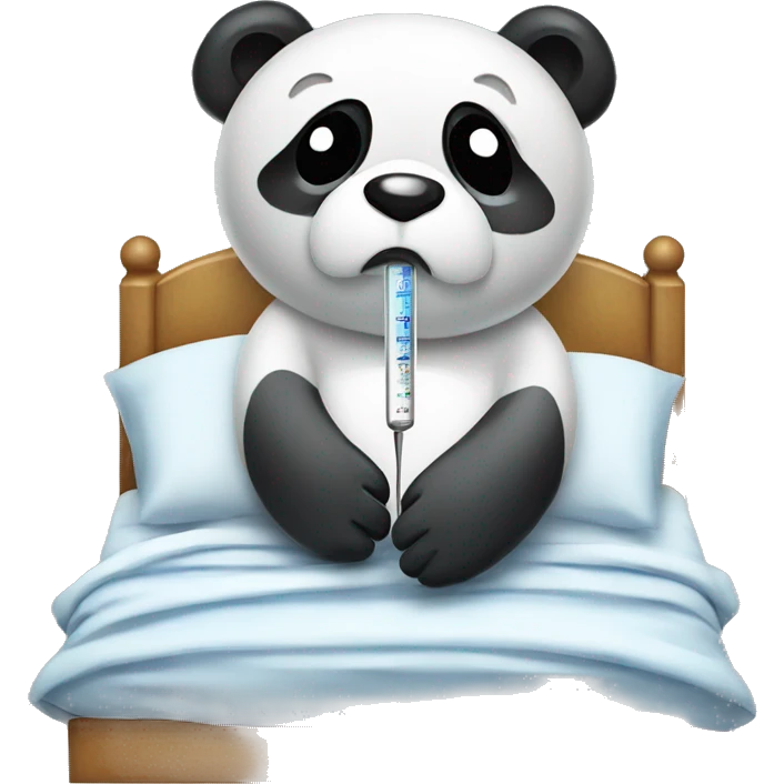 Sad Panda with fever Thermometer in mouth laying in bed emoji