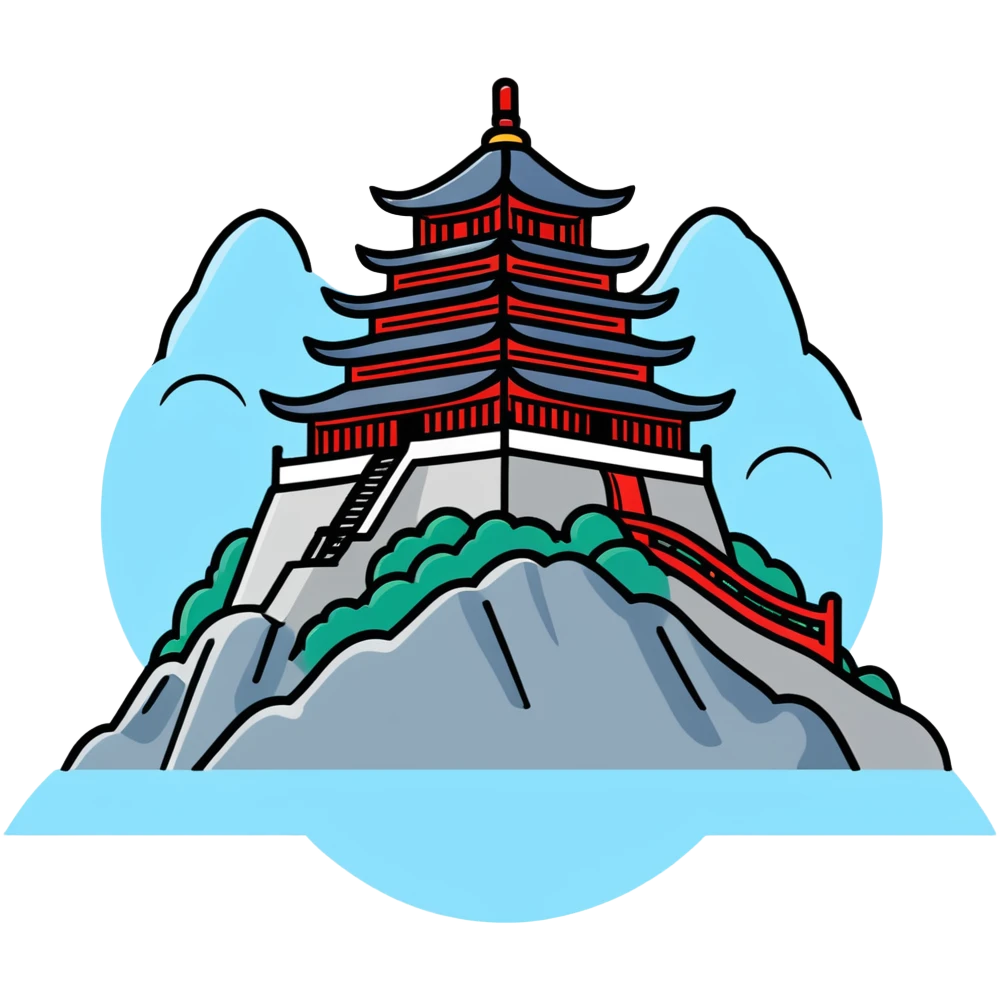 Taoist temple on a misty mountain emoji