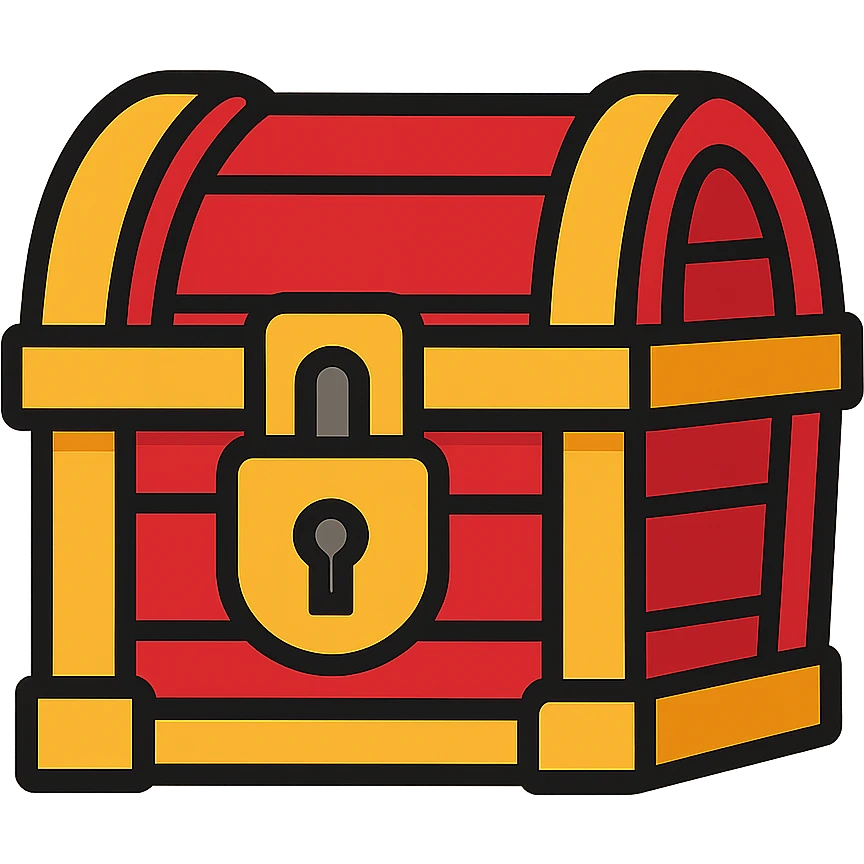 A red RPG treasure chest with gold details and lock, fantasy game style emoji