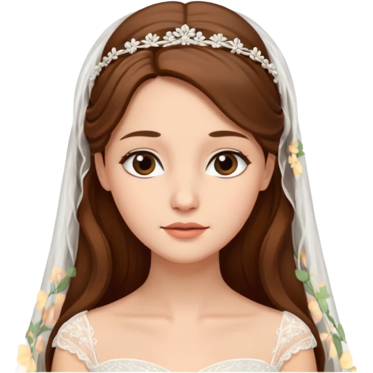 Blonde skin bride with a long veil with brown hair with a chin on her face emoji