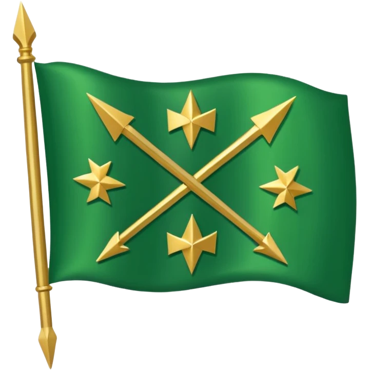 The Circassian flag (or the Flag of Adygea) is the national flag of the Circassians. It has a green background with twelve gold stars forming an arc that looks like a bow. There are three crossed arrows in the center. emoji