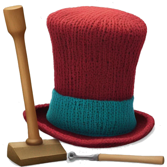 a knit top hat with fly on top of try on top of it and a hammer on a trap emoji