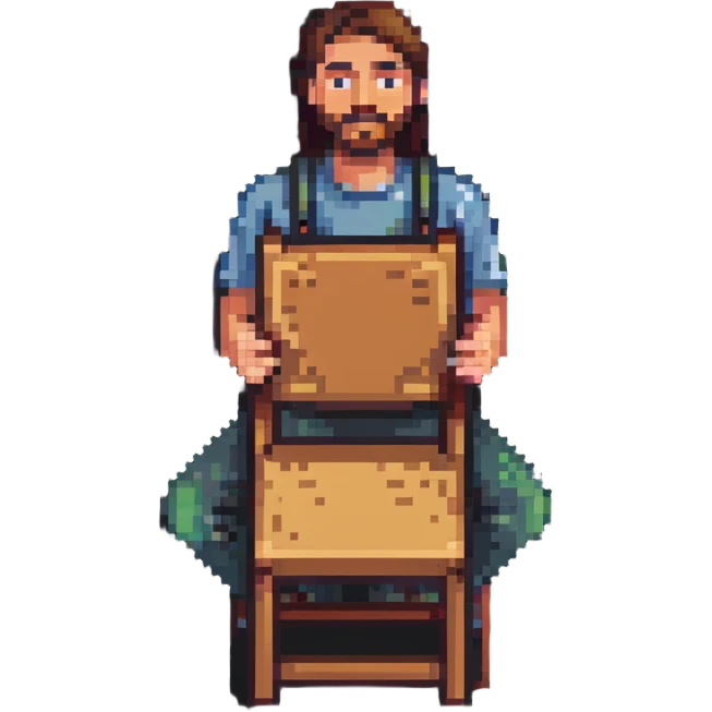 experienced furniture maker holding a wooden chair emoji