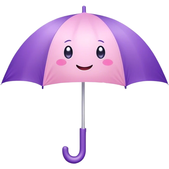 Cute Kawaii Umbrella, small and cute, soft pastel pink and purple, tiny rain droplets smiling down, a chubby round handle, big sparkling eyes full of joy! emoji