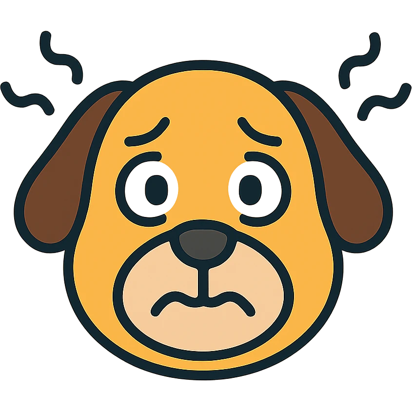 Anxious dog with worried expression, ears back, and stress lines around it emoji