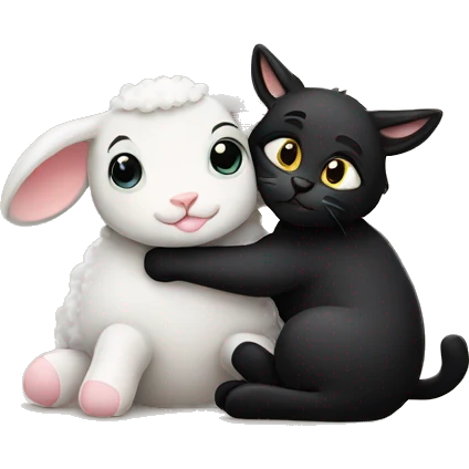 Black cat and a lamb hugging emoji