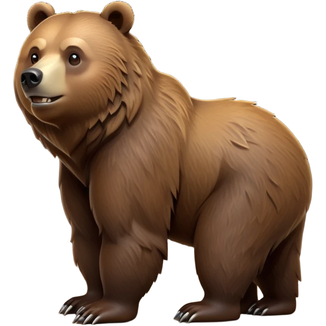 cinematic-[grizzly bear]-realistic-full-body-standing on all fours-emoji,-tail-tucked-close,-head-tilted-dramatically,-thick-[brown]-fur,-simplified-yet-realistic-focused-features,-highly-detailed,-glowing-with-an-almost-sarcastic-glow emoji