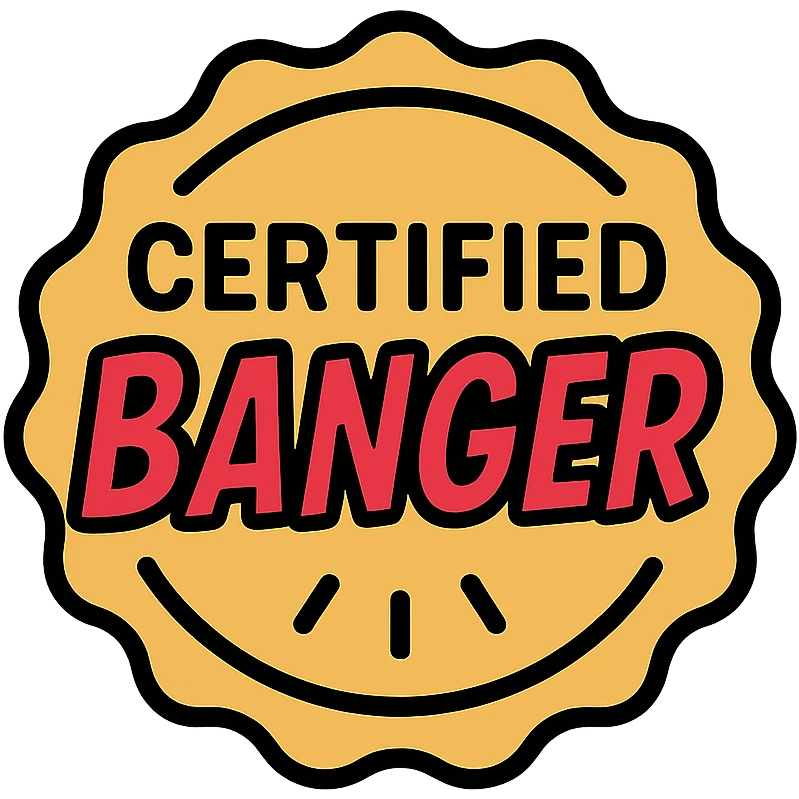 gold seal or stamp with the words certified banger in bold dynamic lettering radiating excitement modern icon style emoji