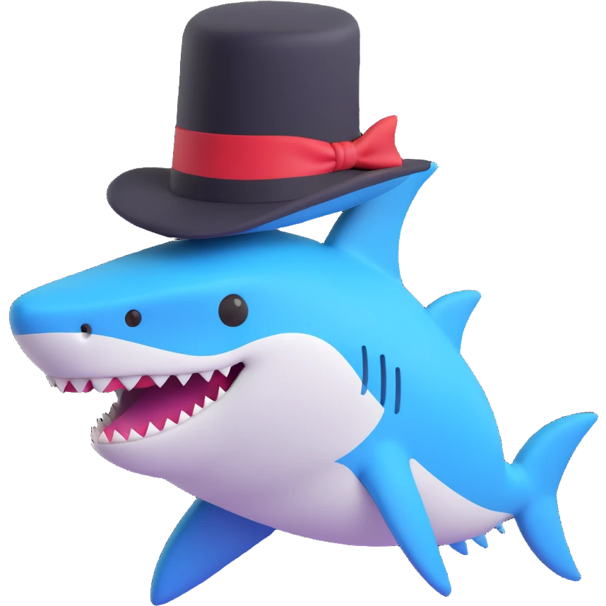 shark with a top hat, 3D emoji style emoji