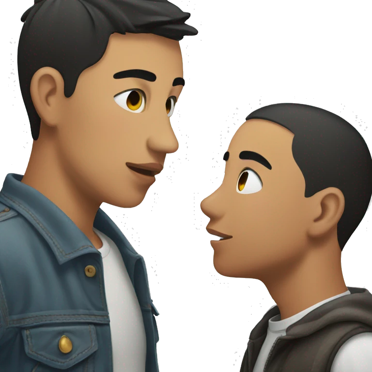 Young mexican man kissing young asian man emoji