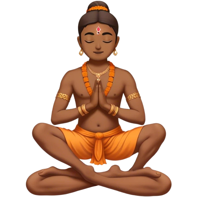 Hindu yogi standing on one feet with other feet on the knee of the other foot and standing in a sadhna position with hands in namaskar form emoji