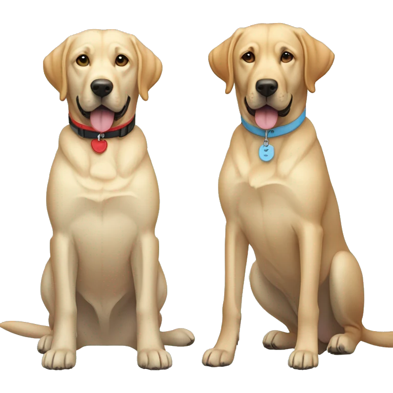 labrador on the left with red collar, labrador on the right with light blue collar. emoji