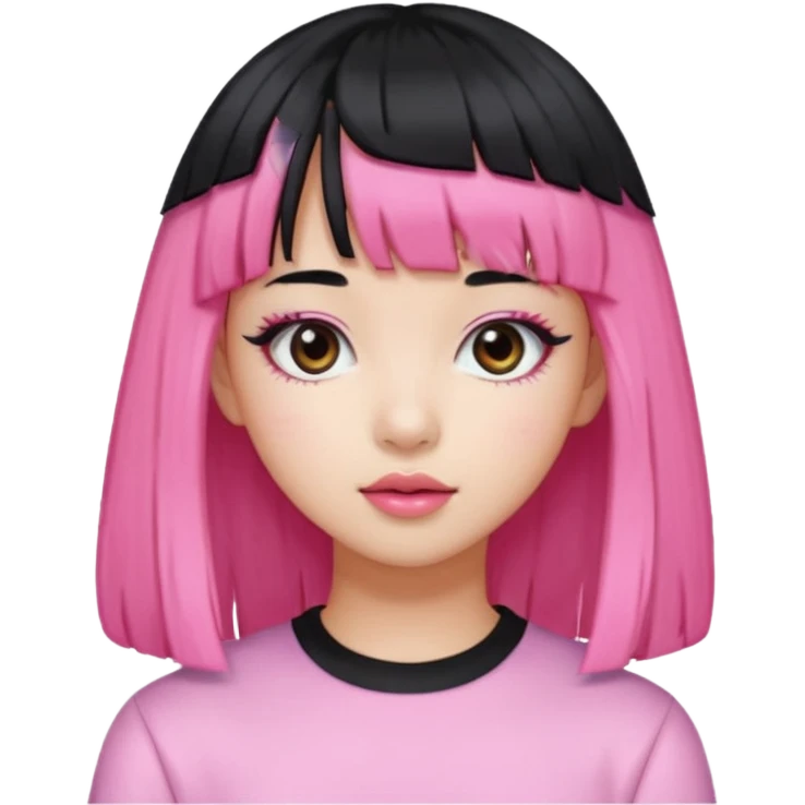 Girl with black hair but pink bangs and has a K-pop global pop star face emoji