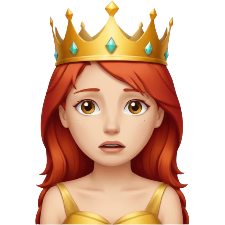 Beautiful lady crying can see shoulders red hair and crown on her head emoji