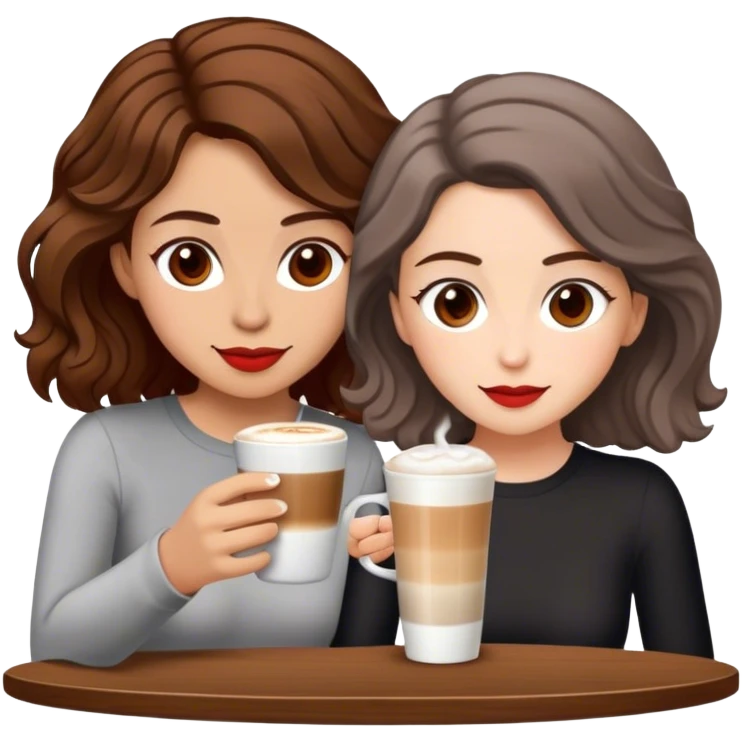 puerto rican woman light skin with shoulder-length, wavy, brown hair drinking latte with pale jewish woman with short, red gray, very straight hair drinking espresso at table emoji