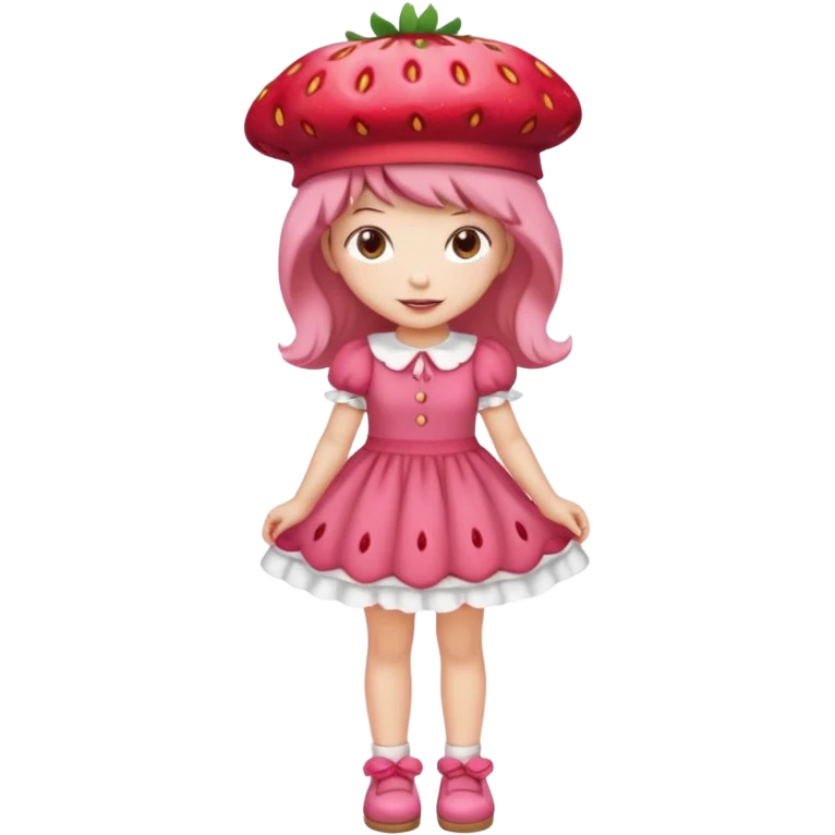 Strawberry shortcake human girl full body and legs with a strawberry hat on her head and dress without a cake emoji
