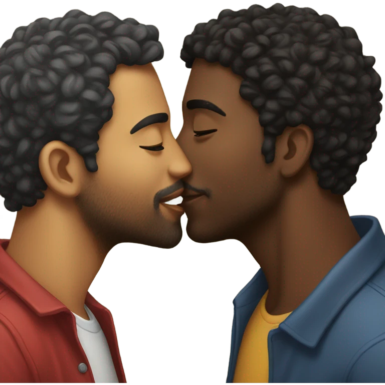 Black guy and Latino guy gay kiss emoji