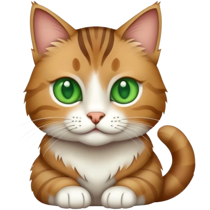 A tabby cat with green eyes sitting and showing its white stomach emoji