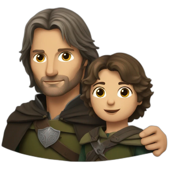 short haired aragorn with a child emoji