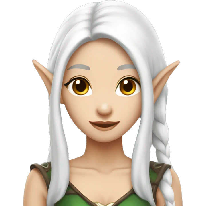 Asian feminine body slim long white hair elf leather costume emoji