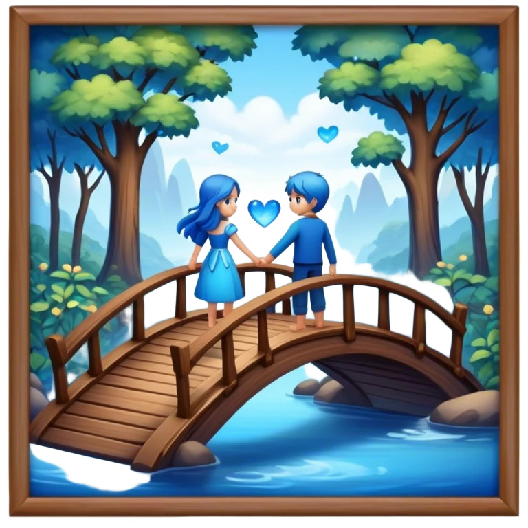 building a brown wood bridge, blue magic love people emoji
