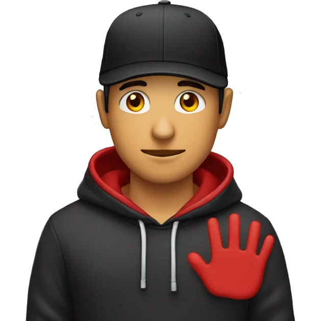 hombre con sudadera negra gorra roja test clara y pasaporte en la mano emoji
