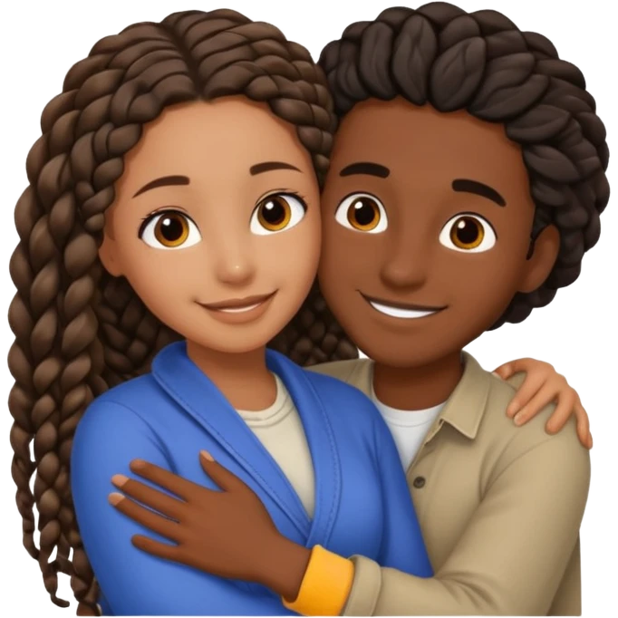 dark skin, black girl with black and brown braids, hugging her middle eastern boyfriend with wavy brown hair and medium to light skin emoji