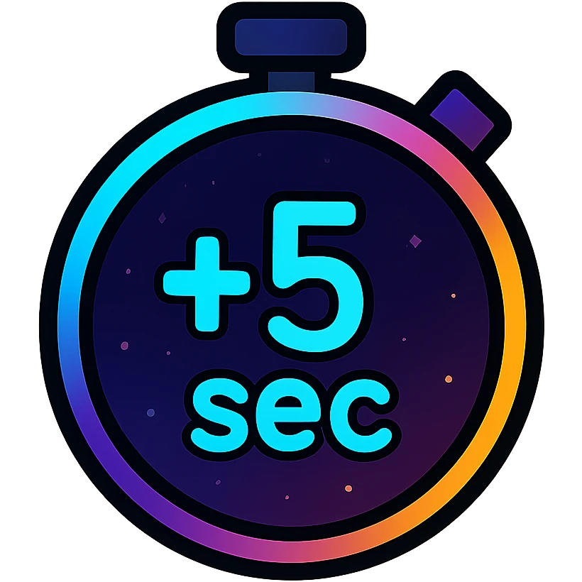 +5 sec icon with dark purples, blues, black base, neon glowing border, sophisticated nebula gradients, subtle small stars, clean lines, minimalistic, luminous effect, accent colors cyan, pink, yellow, green, orange, professional look, consistent with media controls set emoji