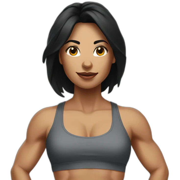 crossfit woman with black hair and doing lowering emoji