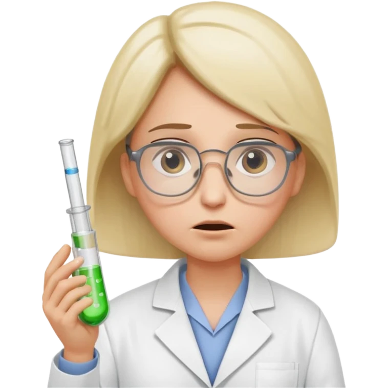 Frowns with Glasses,  Disappointed Scientist: Lab coat, thin glasses, holding test tube, upset expression
 emoji