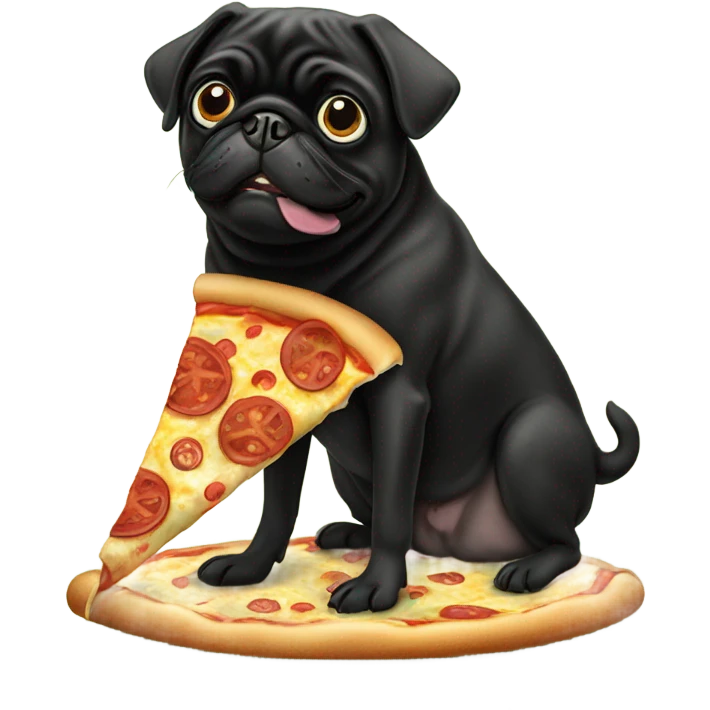 Black pug eating pizza emoji