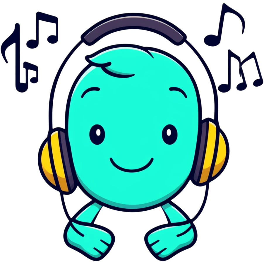 Cute headphones with smiling face and music notes around emoji